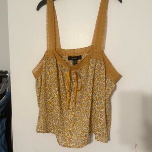 NWT- Forever 21 size 2X sheer mustard yellow floral cropped tank